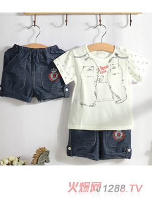 安米小熊夏季熱銷款印馬夾短袖套裝A3324