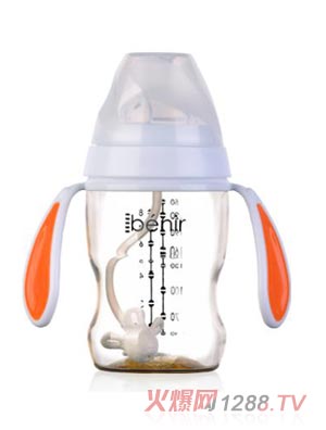 清素250ml寬口自動PPSU奶瓶配變流量奶嘴-橙色