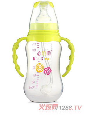小孩國(guó)標(biāo)口自動(dòng)弧形PP安全奶瓶210 ML青色