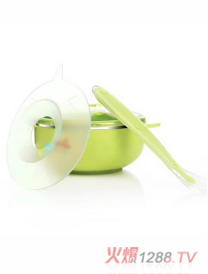 母愛yingye雙耳不銹鋼碗 防燙防摔 不含吸盤底與勺 綠