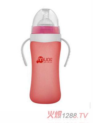 母愛寬口徑硅膠感溫變色玻璃奶瓶260ml紅
