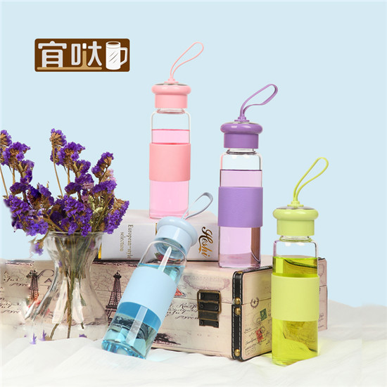 宜噠高硼帶蓋便攜晶鉆玻璃水杯