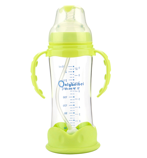 唯昵寬口標(biāo)口防摔玻璃奶瓶260ml綠色